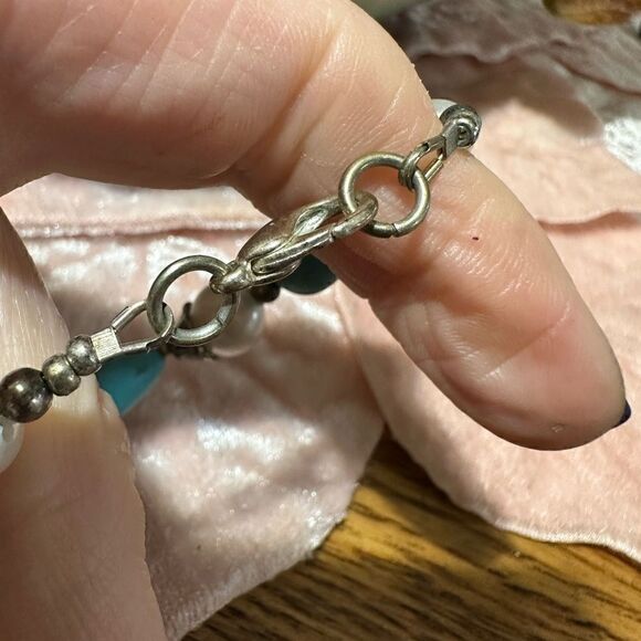 Gorgeous Blue Turquoise & Glass Pearl Handcrafted Necklace 18” Matching Earrings - Picture 5 of 6